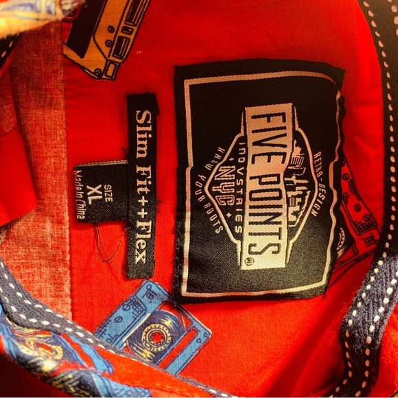 Retro Design Five Points Red Graphic Men's Shirt Buttoned SZ Slim Fit Flex XL. - Picture 7 of 9